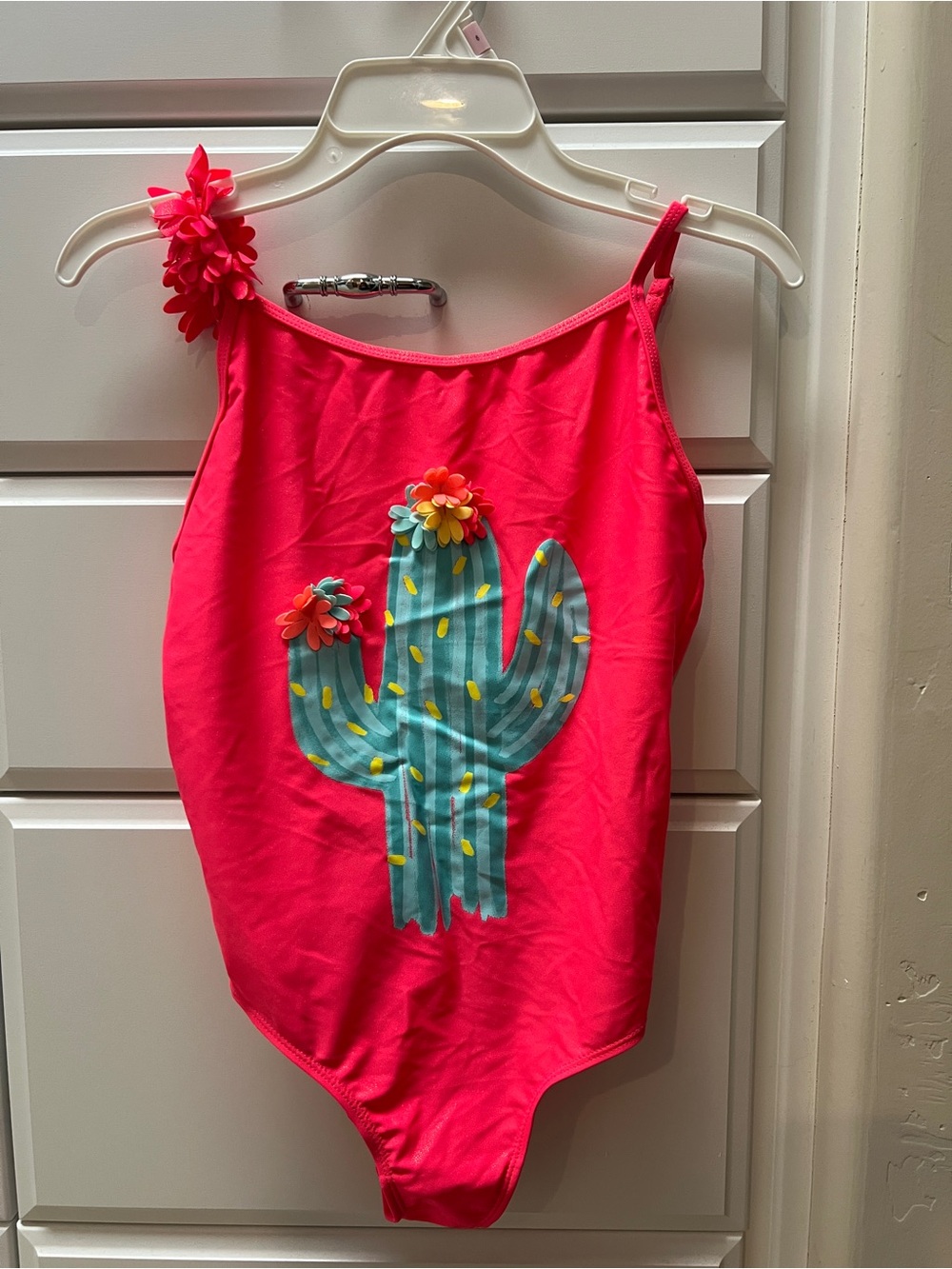 Billieblush Neon Pink Girls One-Piece Swimsuit with Turquoise Cactus